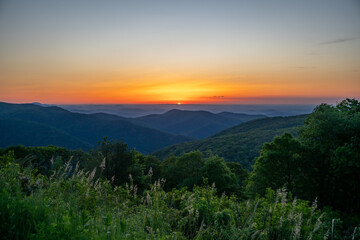 Golden Light of Sunrise Over Shenandoah mountains