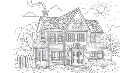 Fototapeta premium Line drawing home illustration