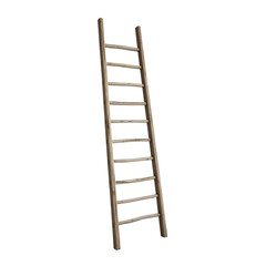 rustic wooden ladder with weathered texture and natural wood grain, vintage farm or garden tool, charming country decor element isolated on transparent background PNG