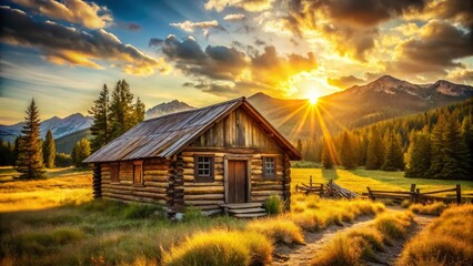 Rustic Cabin Nostalgia: Warm Tones & Childhood Memories - Vintage Stock Photo