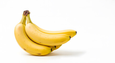 A bunch of ripe yellow bananas, freshly picked and ready to eat, isolated on a white background.