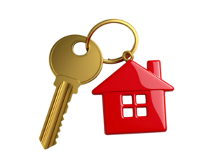 Golden Key with Red House Keychain PNG