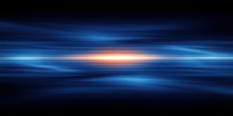 Abstract smooth blue waves with a glowing orange light at the center creating a calm and mysterious atmosphere