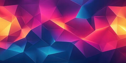 Fototapeta premium Abstract geometric shapes forming a polygonal pattern with vibrant colors including blue, purple, pink, orange, and yellow creating a dynamic and energetic atmosphere