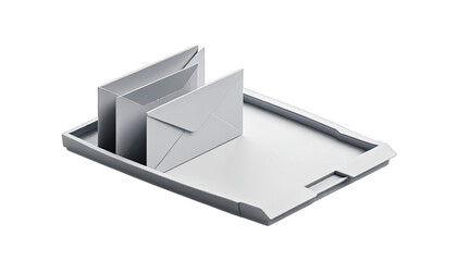 Gray tray holding three envelopes