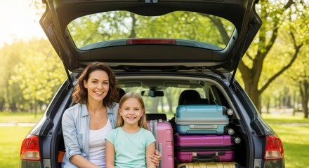 Happy Mother and Daughter Ready for a Summer Road Trip Adventure