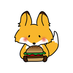 大きなハンバーガーを食べるキツネ