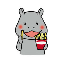 フライドポテトを食べるカバ