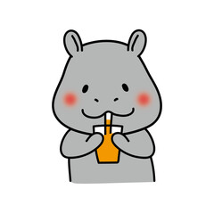 オレンジジュースを飲むカバ