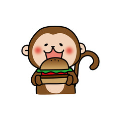 大きなハンバーガーを食べる猿