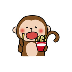 フライドポテトを食べる猿