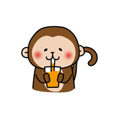 オレンジジュースを飲む猿
