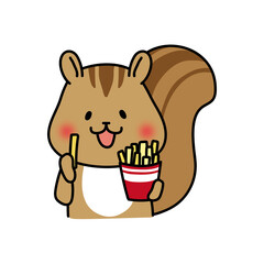 フライドポテトを食べるリス