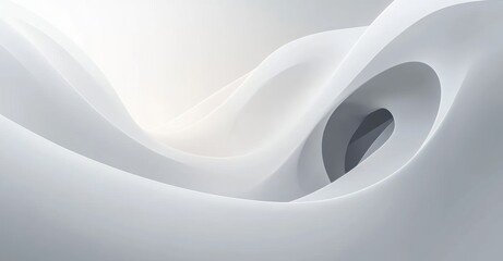 Smooth flowing white abstract curves forming soft rolls and wave-like shapes with subtle shadows and a bright light source in the background