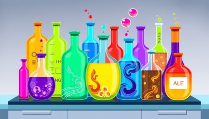 colorful glass bottles on white background