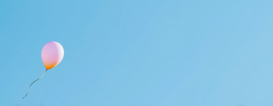 Floating pink balloon in clear blue sky airborne event outdoor visual content serene environment aerial perspective