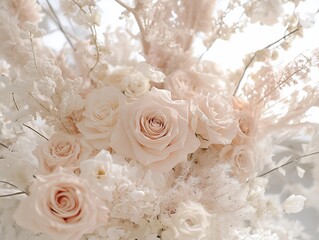 Fototapeta premium Elegant Peach Rose Bouquet with White Floral Accents for Wedding Decor