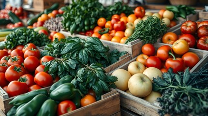 Fresh Farm Produce Vibrant Tomatoes, Apples, and Peppers at a Farmer's Market