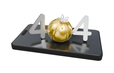 Gold 404 error page 3D render smartphone display isolated
