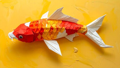 Origami Koi Fish on Yellow Background Artpiece