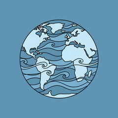 Earth Illustration A Globe of Continents and Oceans, A Symbol of Global Harmony