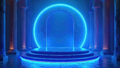 Glowing Blue Circular Portal in Ancient Ruins
