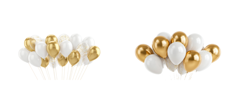 Golden and white balloons with confetti, cut out