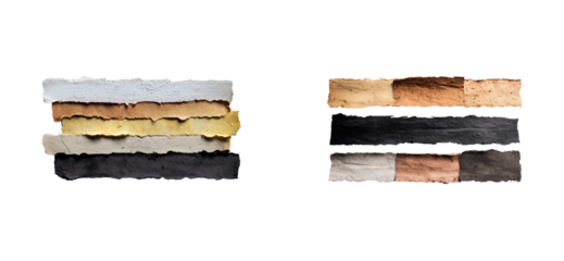 Layered torn paper sheets with rough edges isolated on black, cut out