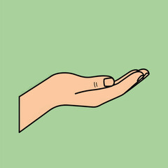 Open hand illustration symbolizing charity, help, or offering, set against a plain green background