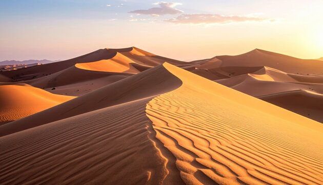 Golden Sand Dunes at Sunset Desert Landscape