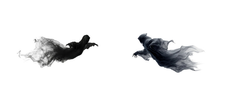 Two spooky spectral figures on transparent background, cut out