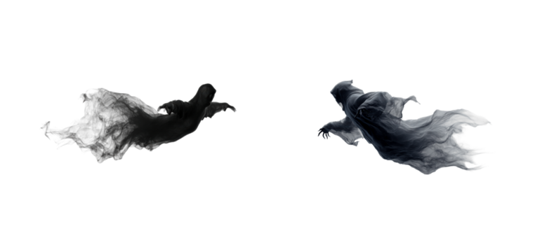 Two spooky spectral figures on transparent background, cut out - Powered by Adobe