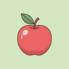 Simple red apple fruit icon with a green leaf and stem, a flat vector illustration on an isolated light green background