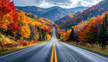 Scenic Autumn Road Winding Through Colorful Mountain Valley
