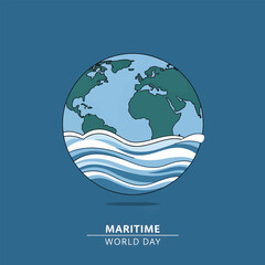 Creative vector illustration of planet Earth with stylized ocean waves, a conceptual design for celebrating World Maritime Day