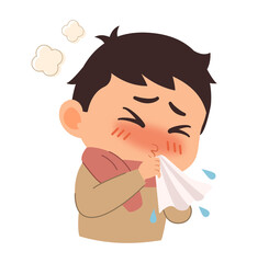 Illustration of Sick Man Blowing His Nose