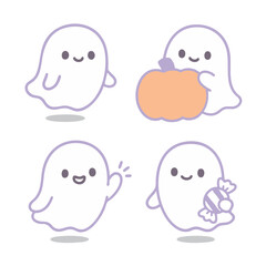Coloring book coloring page featuring cute ghost characters with transperency and playful