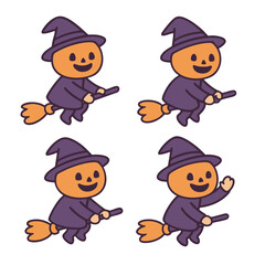 Coloring book coloring page transparency pumpkin character witch hat broomstick flying