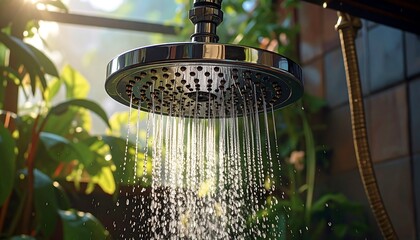 Outdoor shower head cascading refreshing water
