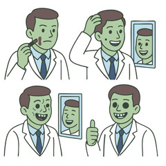 Man zombie suit mirror makeup transformation happy thumbs up