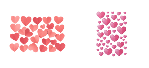 Pink and red heart shapes isolated on transparent background, cut out