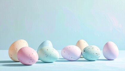 Pastel Easter Eggs on Blue Background
