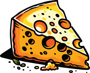Editable EPS file of a delicious cheese wedge with holes, perfect for dairy, kitchen, food, restaurant, and culinary themes. Ideal for branding, menu design, gastronomy, and cooking projects.