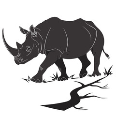 A striking silhouette of a rhinoceros gracefully walking, its powerful form accentuated by the stark contrast against the, creating a captivating