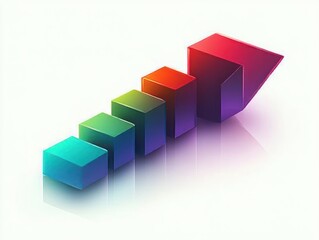 Obraz premium Colorful 3d ascending bar chart with an upward arrow representing growth and progress
