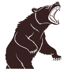 Illustration of a brown bear roaring, showcasing its powerful jaws and sharp teeth, conveying strength and ferocity in a minimalist design, perfect for logos