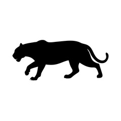 A striking black panther silhouette, captured in a dynamic pose, showcasing its sleek muscular build and powerful presence in a minimalist design aesthetic
