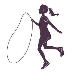 Silhouette of a young girl jumping rope, a timeless symbol of childhood joy and carefree play, this image captures the essence of youthful energy