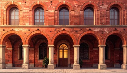 Red Brick Building with Archways and Columns