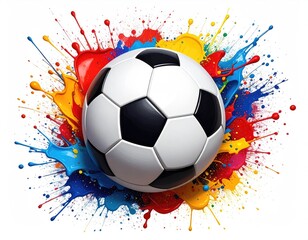 Soccer ball in vibrant paint splash